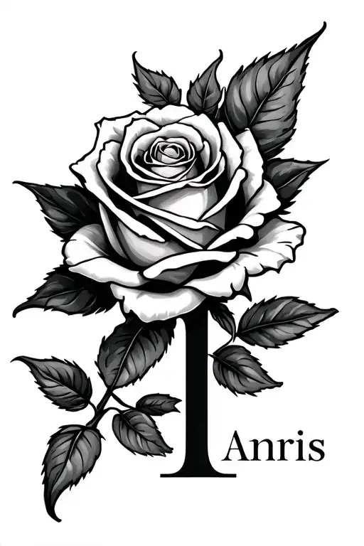 the name Amaris with the letter I as a rose  tattoo design idea