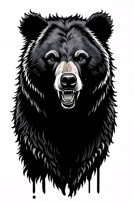 rage black bear with viking runes tattoo design idea