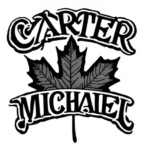 "carter michael" name with maple leaf around it  tattoo design idea