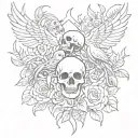 skeleton and phoenix skulls and roses tattoo design idea
