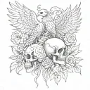 skeleton and phoenix skulls and roses tattoo design idea