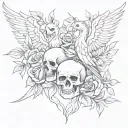 skeleton and phoenix skulls and roses tattoo design idea