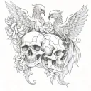 skeleton and phoenix skulls and roses tattoo design idea