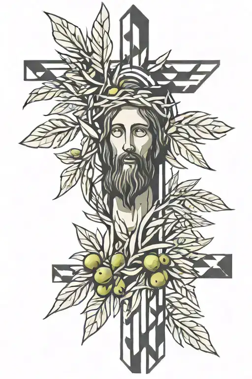 olive branches jesus on cross tattoo design idea