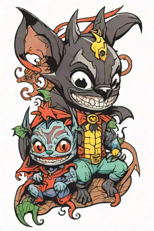 lilo and stitch as Batman and joker tattoo design idea