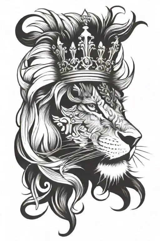 Lion with crown and white cross in the eye tattoo design idea
