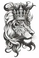 Lion with crown and white cross in the eye tattoo design idea