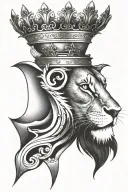 Lion with crown and white cross in the eye tattoo design idea