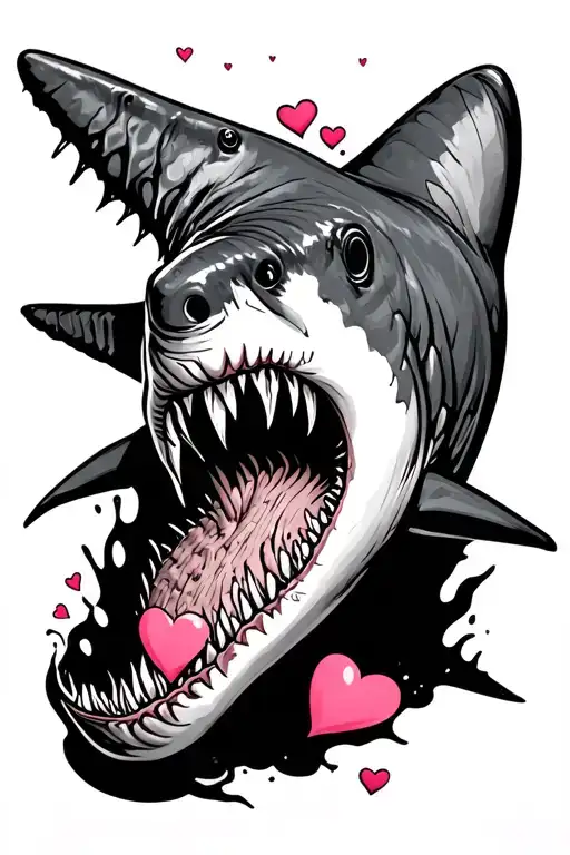 hammer head shark with hearts one heart tattoo design idea