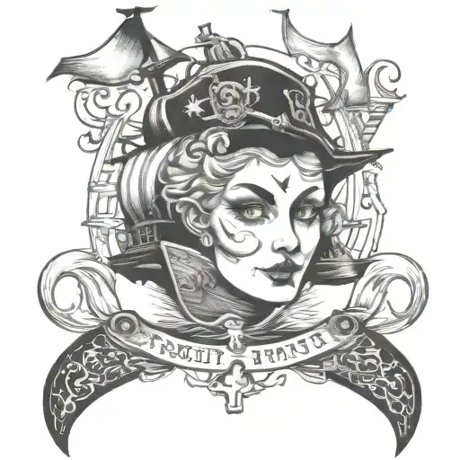 ghost pirate ship tattoo design idea