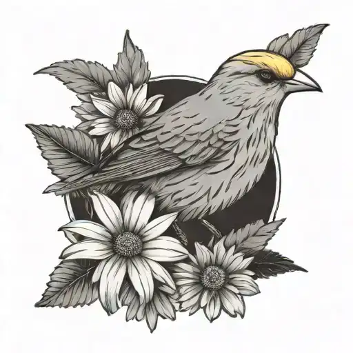Canary Bird on a Daisy flower tattoo design idea