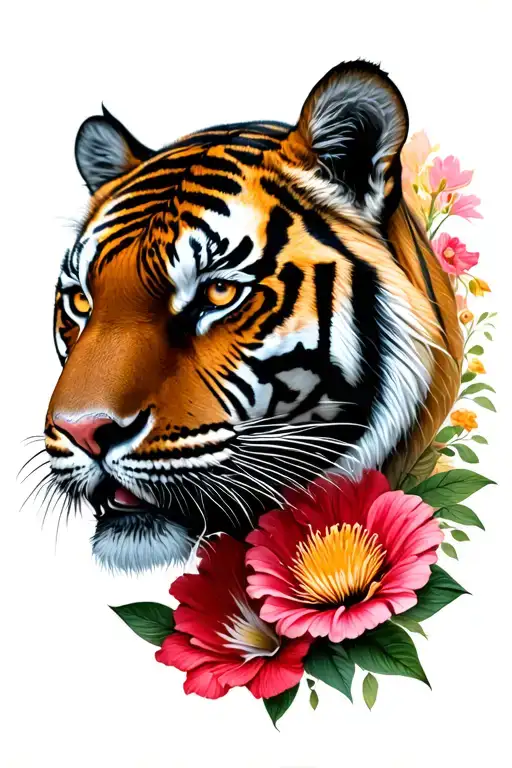 MATRIX BLOOM FLOWERS AND TIGER FACE tattoo design idea