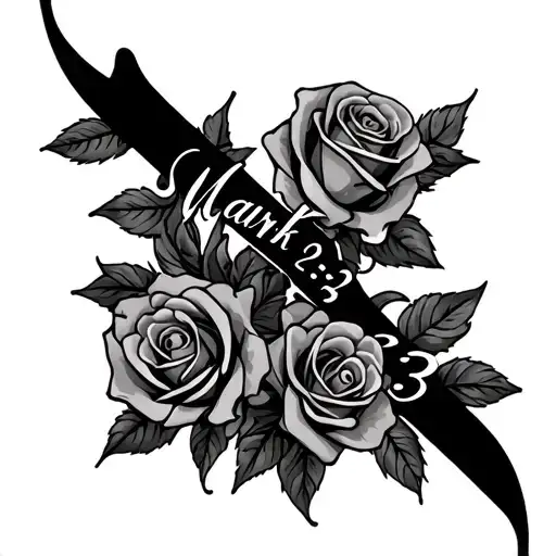 "Mark 9:23" roses cross intertwined symbolizing tattoo design idea