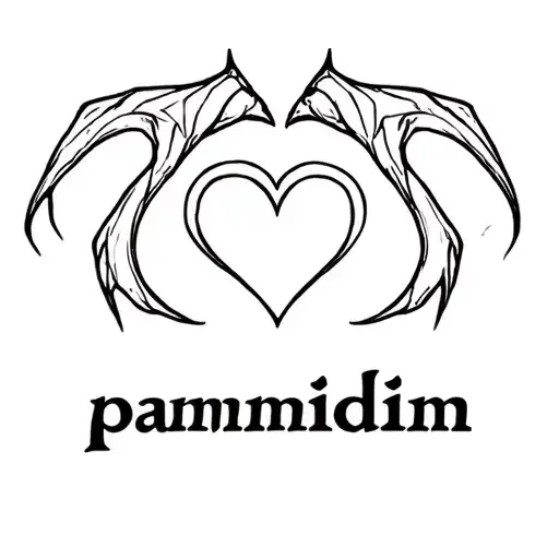 A tattoo of maleficent horn with a heart, and under that is a baybayin word of "panimdim" tattoo design idea