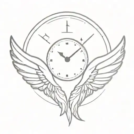 clock with angel wings behing tattoo design idea