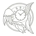 clock with angel wings behing tattoo design idea