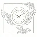 clock with angel wings behing tattoo design idea