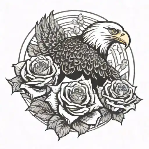 bald eagle and roses hand tattoo tattoo design idea