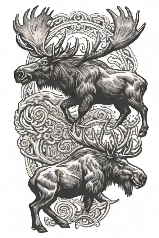 moose Fighting with antlers tattoo design idea