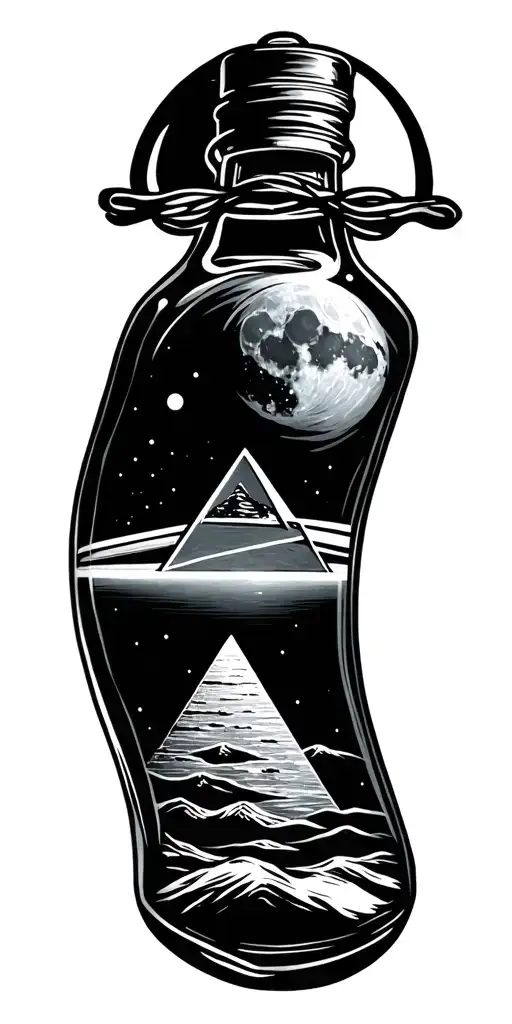 dark side of the moon. message in a bottle tattoo design idea