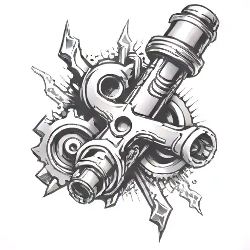 WRENCH AND SPARK PLUG tattoo design idea