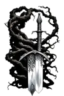 thin swords wrapped in thin vines hanging tattoo design idea