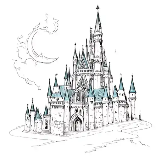 disney castle in gothic cathedral tower style for a wrist cuff tattoo design idea
