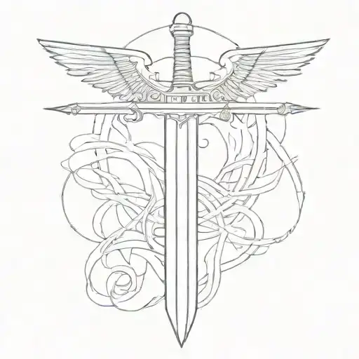 single longsword with single wing tattoo design idea