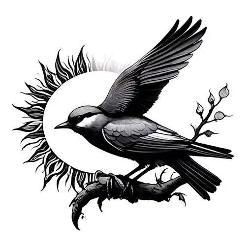 Bird holding sun tattoo design idea