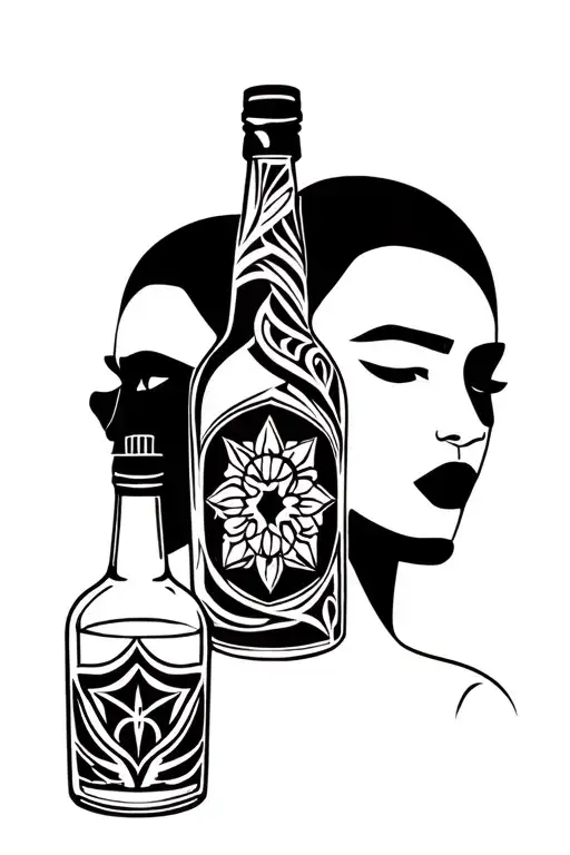 Gemini twins w tequila bottle tattoo design idea
