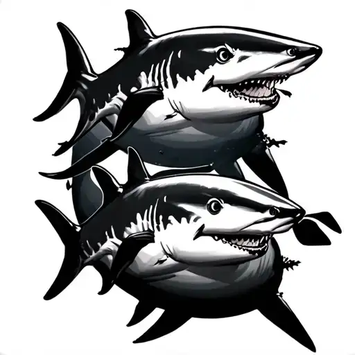 2 reef sharks side by side profile tattoo design idea