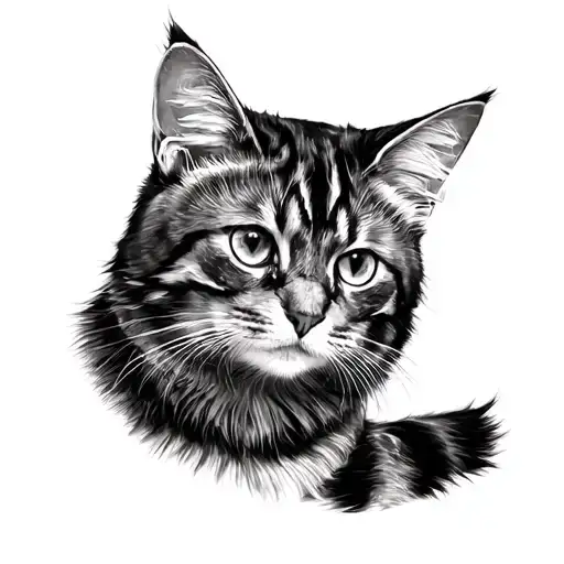 tabby maine coon cat tattoo design idea