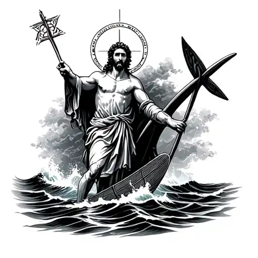 saint Christopher patron Saint of travel and surfing tattoo design idea