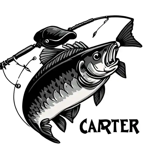 the name Carter with a fishing theme tattoo design idea