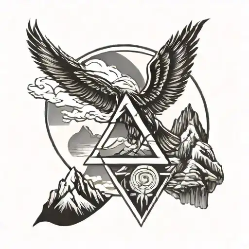 trans symbol with something spiritual and mountains maybe tattoo design idea