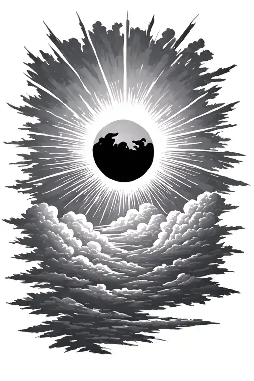 sun rays through clouds in the sky tattoo design idea