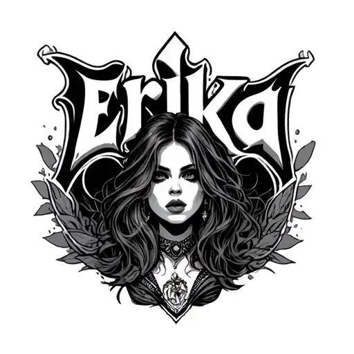 Erika in Rock font surrounded tattoo design idea