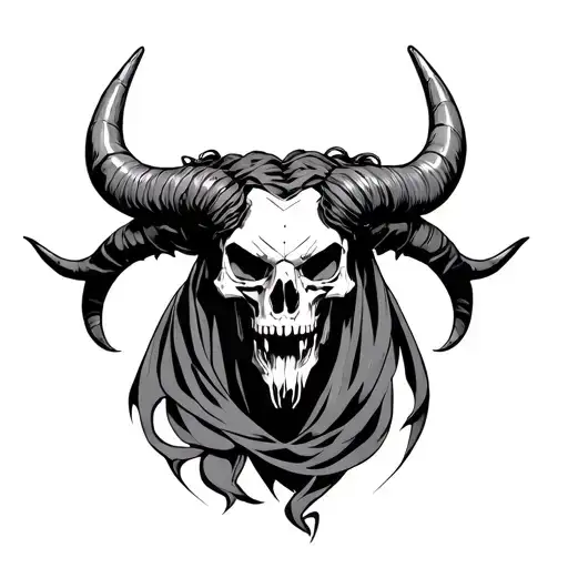 minotaur skulll with horns curled in towards head covering chest tattoo design idea