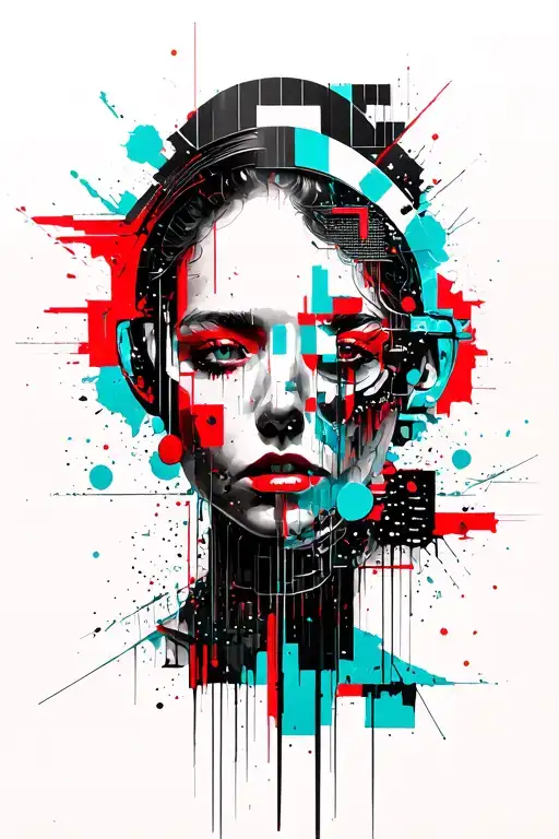 A geometric space landscape inspired by technology incorporating a small amount of cyan tattoo design idea