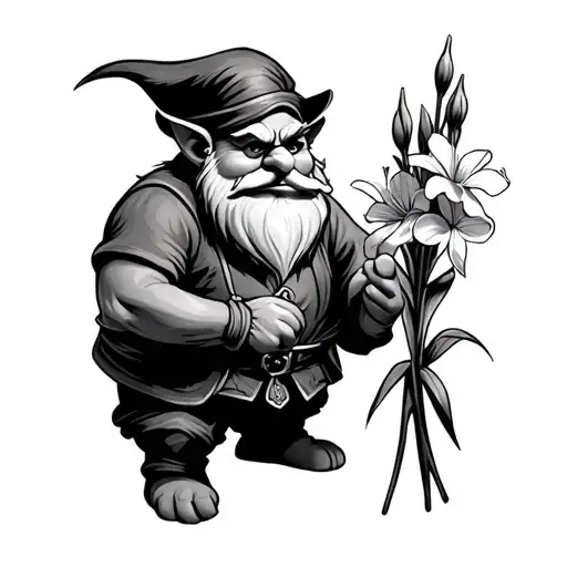 Disney grumpy dwarf holding gladioli flowers tattoo design idea