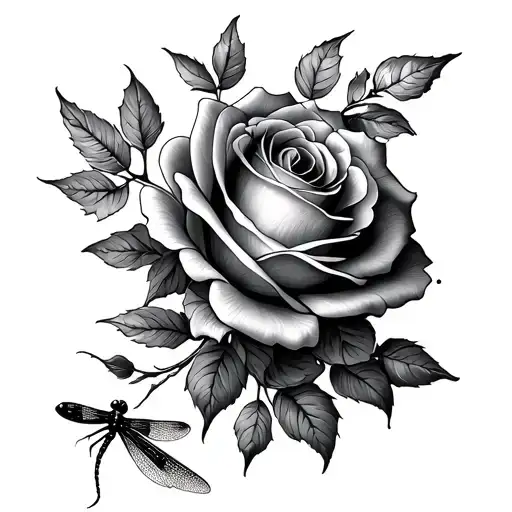 Dragonfly And Rose tattoo design idea