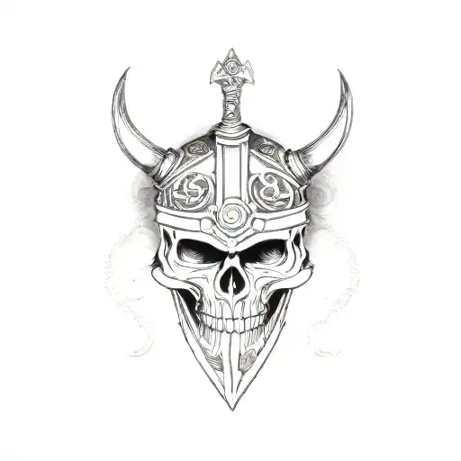 viking helmet rune skull tattoo design idea