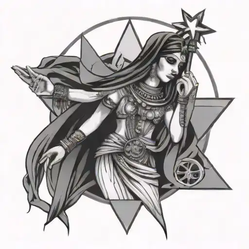 isis goddess holding a star in a dress  tattoo design idea
