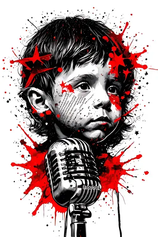 golden child text microphone stars clouds looking tattoo design idea