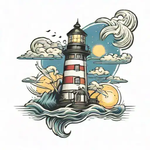 lighthouse that lights the sea tattoo design idea