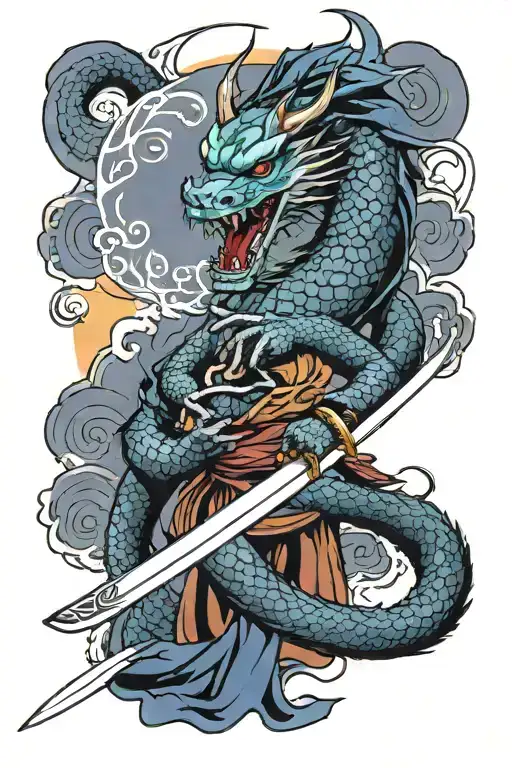 Samurai Sword, Dragon wrapped tattoo design idea