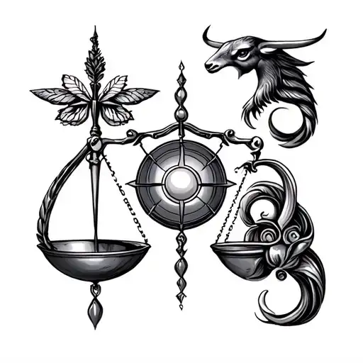 Horoscope symbols. Libra, double pieces, cancer, gemini, Taurus, Aquarius tattoo design idea