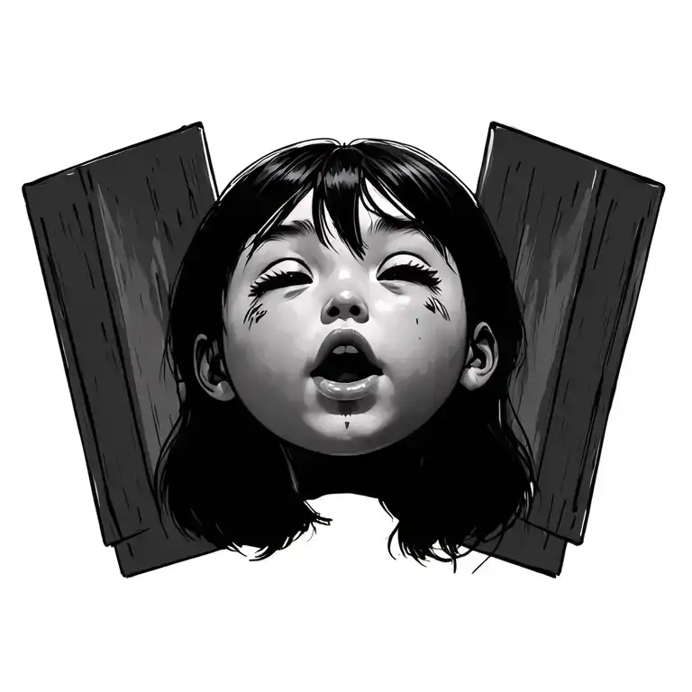 Pure illustration — no skin texture, no realismChibi proportions (big head, small body)Clean digital drawing app look  tattoo design idea