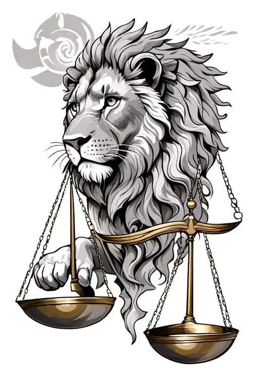 lion and Libra scale showing balance tattoo design idea