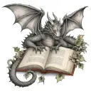 dragon gripping open book with ivy vines tattoo design idea